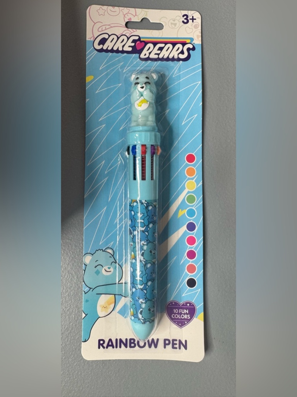 Care Bears wish bear Light Blue Multi-Color Rainbow Pen with Bear Topper 10 ink
